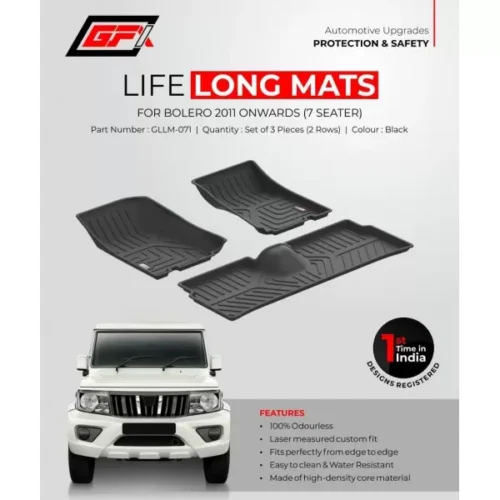 GFX Mahindra Bolero 2011-2015 Custom Fit LLM LifeLong TPV Mats – Set Of 3 Pcs.