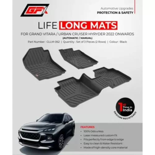 GFX Toyota Hyryder 2022 Onwards Custom Fit LLM LifeLong TPV Mats – Set Of 3 Pcs.